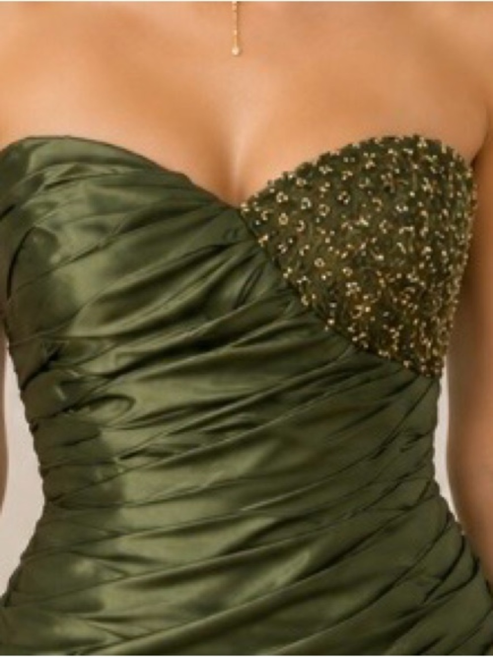 Strapless Olive Ruched Ruffle High-Low Dress - Picture 2 of 14